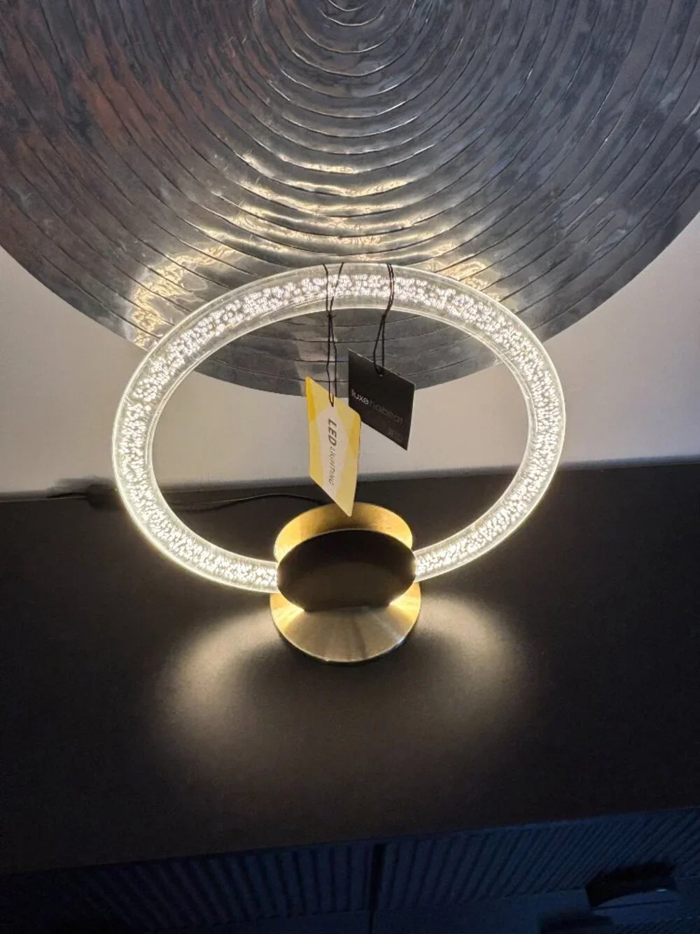 Luxe Habitat Modern Minimalist Lamp Clear Acrylic Ambient LED Brushed Brass NEW